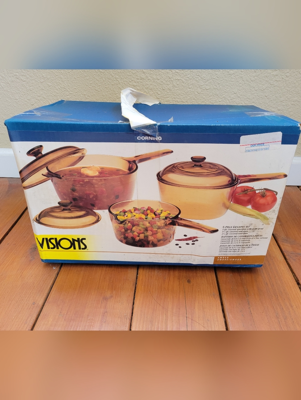 NEW Corning VISIONS 6 Piece Saucepan Set 1 Qt  1 -1/2 Qt 2-1/2 Qt Covered Amber